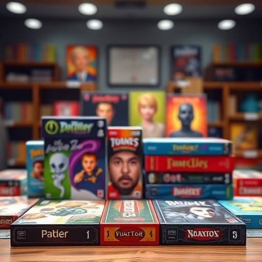 様々な種類のボードゲームが並んでいる様子。カラフルで楽しそうなパッケージ。